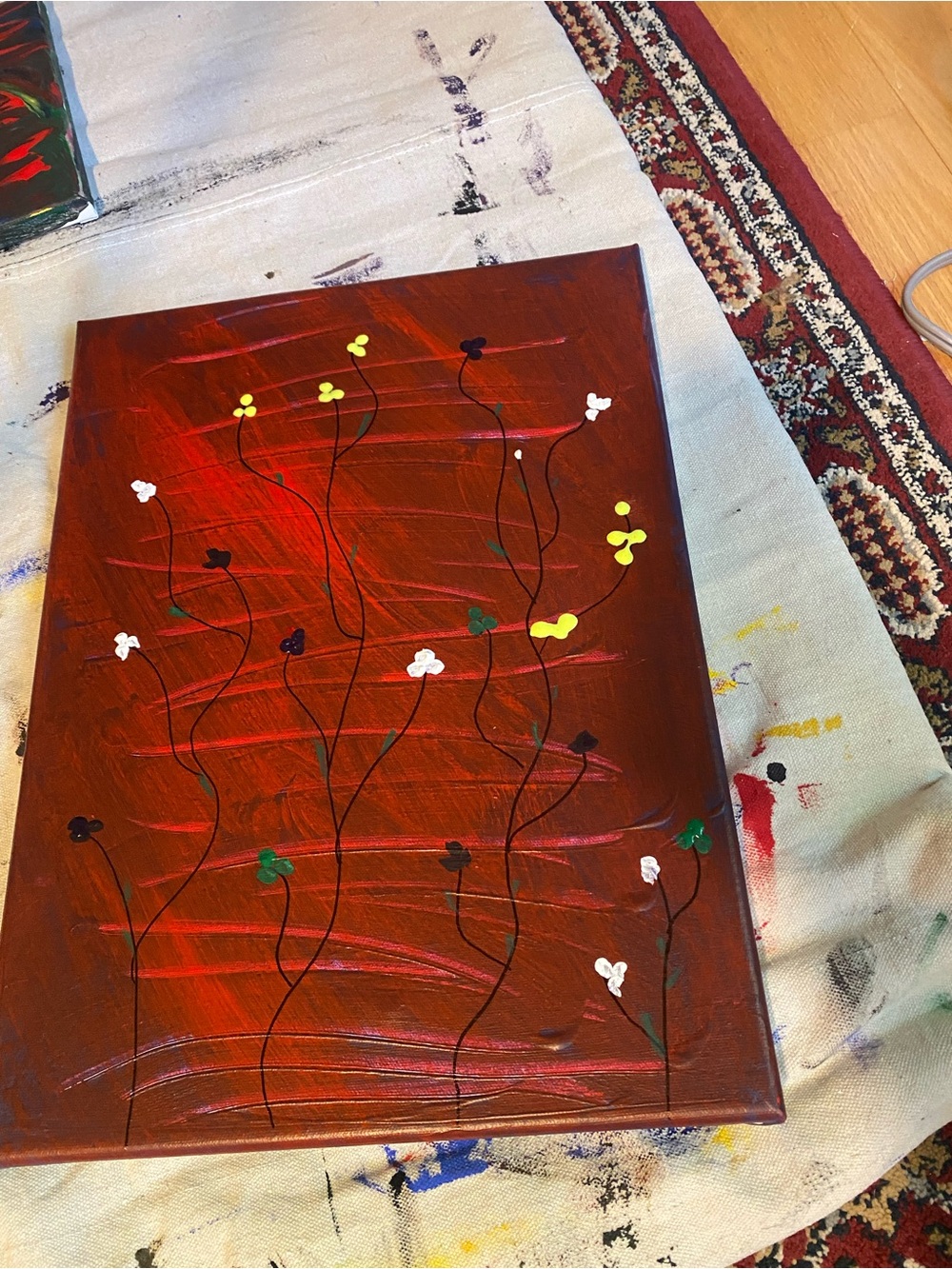 Abstract Red Floral Canvas Wall Art - Unbranded